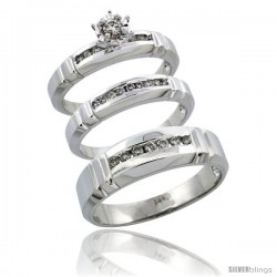 14k White Gold 3-Piece Trio His (6.5mm) & Hers (4mm) Diamond Wedding Ring Band Set w/ 0.39 Carat Brilliant Cut Diamonds