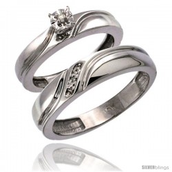 14k White Gold 2-Pc Diamond Ring Set (4mm Engagement Ring & 5mm Man's Wedding Band), w/ 0.049 Carat Brilliant Cut Diamonds