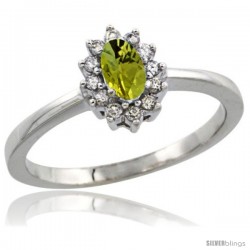 14k White Gold Diamond Halo Lemon Quartz Ring 0.25 ct Oval Stone 5x3 mm, 5/16 in wide