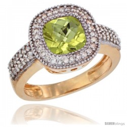 14k Yellow Gold Ladies Natural Lemon Quartz Ring Cushion-cut 3.5 ct. 7x7 Stone Diamond Accent