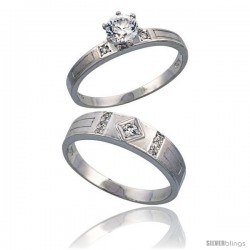 Sterling Silver 2-Piece CZ Ring Set ( 3mm Engagement Ring & 5.5mm Man's Wedding Band )