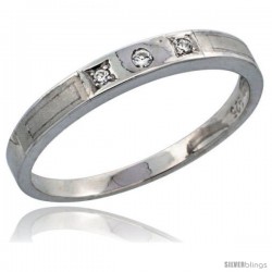 Sterling Silver Ladies' Wedding Ring CZ Stones Rhodium Finish, 1/8 in. 3 mm