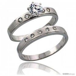 Sterling Silver 2-Piece CZ Engagement Ring Set, 5/32 in. (4 mm) wide -Style Agcz505e2