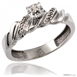 14k White Gold Diamond Engagement Ring w/ 0.08 Carat Brilliant Cut Diamonds, 5/32 in. (5mm) wide