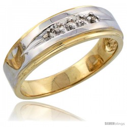 14k Gold Men's Diamond Band w/ Rhodium Accent, w/ 0.08 Carat Brilliant Cut Diamonds, 1/4 in. (7mm) wide -Style 14y113mb