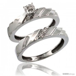 14k White Gold 2-Pc Diamond Engagement Ring Set w/ 0.049 Carat Brilliant Cut Diamonds, 5/32 in. (4mm) wide
