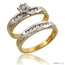 14k Gold 2-Piece Diamond Engagement Ring Set w/ Rhodium Accent, w/ 0.30 Carat Brilliant Cut Diamonds, 1/8 in. (3.5mm) wide