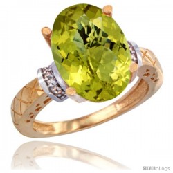 14k Yellow Gold Diamond Lemon Quartz Ring 5.5 ct Oval 14x10 Stone