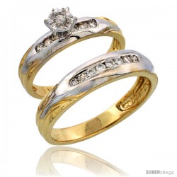 14k Gold 2-Piece Diamond Ring Set w/ Rhodium Accent ( Engagement Ring & Man's Wedding Band ), w/ 0.32 Carat Brilliant Cut