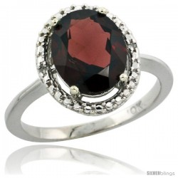 10k White Gold Diamond Halo Garnet Ring 2.4 carat Oval shape 10X8 mm, 1/2 in (12.5mm) wide