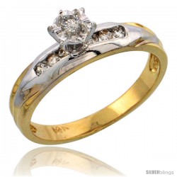 14k Gold Diamond Engagement Ring w/ Rhodium Accent, w/ 0.17 Carat Brilliant Cut Diamonds, 1/8 in. (3.5mm) wide