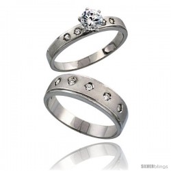 Sterling Silver 2-Piece CZ Ring Set ( 4mm Engagement Ring & 6mm Man's Wedding Band )