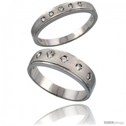 Sterling Silver 2-Piece His (6 mm) & Hers (4 mm) CZ Wedding Ring Band Set