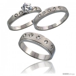Sterling Silver 3-Piece Trio His (6 mm) & Hers (4 mm) CZ Wedding Ring Band Set