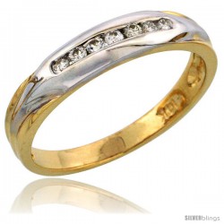 14k Gold Ladies' Diamond Band w/ Rhodium Accent, w/ 0.13 Carat Brilliant Cut Diamonds, 5/32 in. (4mm) wide