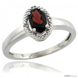 10k White Gold Diamond Halo Garnet Ring 0.75 Carat Oval Shape 6X4 mm, 3/8 in (9mm) wide