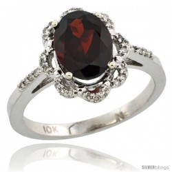 10k White Gold Diamond Halo Garnet Ring 1.65 Carat Oval Shape 9X7 mm, 7/16 in (11mm) wide