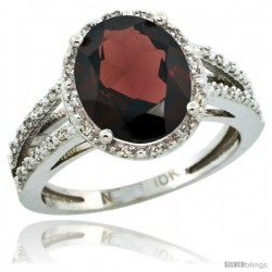 10k White Gold Diamond Halo Garnet Ring 2.85 Carat Oval Shape 11X9 mm, 7/16 in (11mm) wide