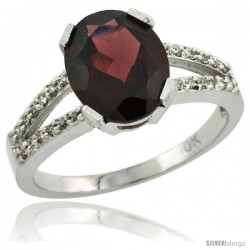 10k White Gold and Diamond Halo Garnet Ring 2.4 carat Oval shape 10X8 mm, 3/8 in (10mm) wide