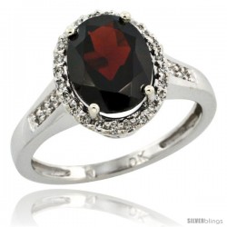 10k White Gold Diamond Garnet Ring 2.4 ct Oval Stone 10x8 mm, 1/2 in wide