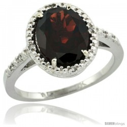 10k White Gold Diamond Garnet Ring 2.4 ct Oval Stone 10x8 mm, 1/2 in wide -Style Cw910111