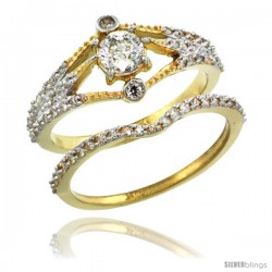 14k Gold 2-Pc. Diamond Engagement Ring Set w/ 0.42 Carat (Center) & 0.36 Carat (Sides) Brilliant Cut ( H-I Color SI1 Clarity )