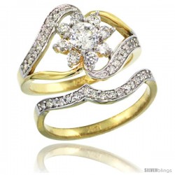 14k Gold 2-Pc. Flower Diamond Engagement Ring Set w/ 0.38 Carat (Center) & 0.61 Carat (Sides) Brilliant Cut ( H-I Color SI1