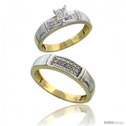 10k Yellow Gold Diamond Engagement Rings 2-Piece Set for Men and Women 0.10 cttw Brilliant Cut, 4.5mm & 5mm wide