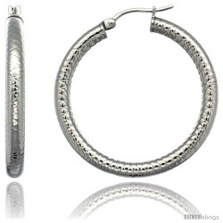 Surgical Steel 1 1/2 in Hoop Earrings Tight Zigzag Embossed Pattern 4 mm tube, feather weigh