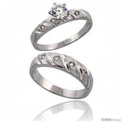 Sterling Silver 2-Piece CZ Ring Set ( 4mm Engagement Ring & 5.5mm Man's Wedding Band )