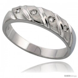 Sterling Silver Men's CZ Wedding Ring Band, 7/32 in. (5.5 mm) wide -Style Agcz506mb