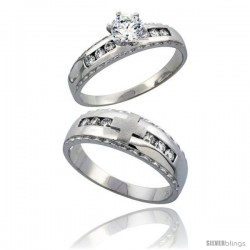 Sterling Silver 2-Piece CZ Ring Set 5mm Engagement Ring & 7mm Man's Wedding Band