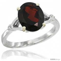 10k White Gold Diamond Garnet Ring 2.4 ct Oval Stone 10x8 mm, 3/8 in wide