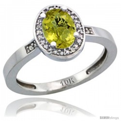 14k White Gold Diamond Lemon Quartz Ring 1 ct 7x5 Stone 1/2 in wide