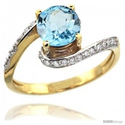 14k Gold Sky Blue Topaz Swirl Design Ring 0.80 Carats Round Shape 0.41 cttw Diamonds, 1/2 in