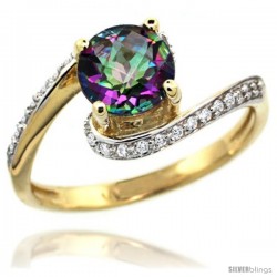 14k Gold Natural Mystic Topaz Swirl Design Ring 6 mm Round Shape Diamond Accent, 1/2 in wide