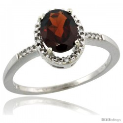 10k White Gold Diamond Garnet Ring 1.17 ct Oval Stone 8x6 mm, 3/8 in wide