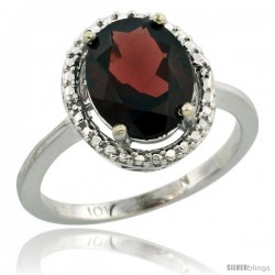 10k White Gold Diamond Garnet Ring 2.4 ct Oval Stone 10x8 mm, 1/2 in wide -Style Cw910114