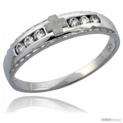 Sterling Silver Ladies' Wedding Ring CZ Stones Rhodium Finish, 3/16 in. 5 mm