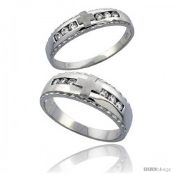 Sterling Silver 2-Piece His 7 mm & Hers 5 mm Wedding Ring Set CZ Stones Rhodium Finish