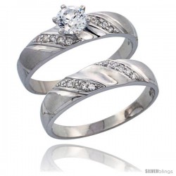 Sterling Silver 2-Piece CZ Engagement Ring Set, 3/16 in. (5 mm) wide