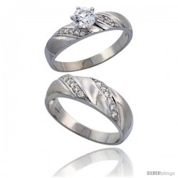 Sterling Silver 2-Piece CZ Ring Set ( 5mm Engagement Ring & 7mm Man's Wedding Band )