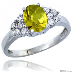 14k White Gold Ladies Natural Lemon Quartz Ring oval 8x6 Stone Diamond Accent