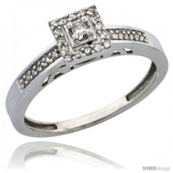 14k White Gold Diamond Engagement Ring, w/ 0.19 Carat Brilliant Cut Diamonds, 3/32 in. (2.5mm) wide