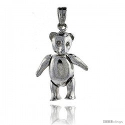 Sterling Silver Medium High Polished Movable Teddy Bear Pendant