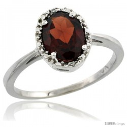 10k White Gold Diamond Halo Garnet Ring 1.2 ct Oval Stone 8x6 mm, 1/2 in wide