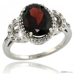 10k White Gold Diamond Halo Garnet Ring 2.4 ct Oval Stone 10x8 mm, 1/2 in wide