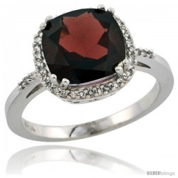 10k White Gold Diamond Garnet Ring 3.05 ct Cushion Cut 9x9 mm, 1/2 in wide