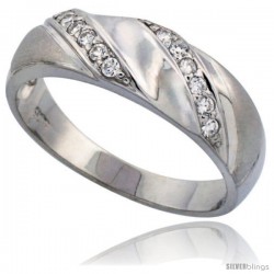 Sterling Silver Men's CZ Wedding Ring Band, 9/32 in. (7 mm) wide -Style Agcz508mb