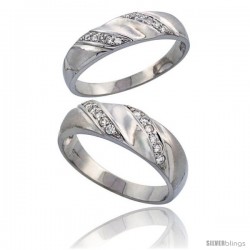 Sterling Silver 2-Piece His (7 mm) & Hers (5 mm) CZ Wedding Ring Band Set